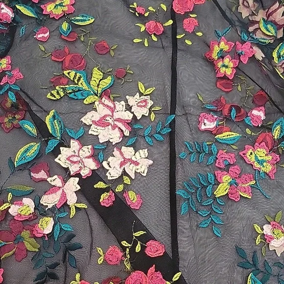 Kimchi Blue Sheer Black Top with Floral Embroidery Size Small - Picture 12 of 14